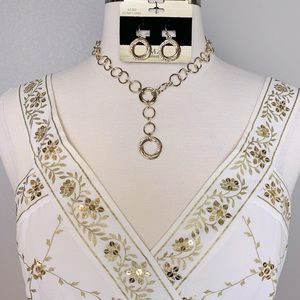 MA Collection Gold Tone CZ Fashion Jewelry Necklace & Earring Set NEW